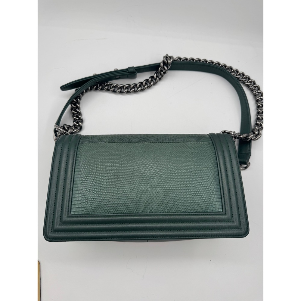 Chanel Boy Bag Medium Green Lizard Leather Gunmetal Hardware Series 22 2016 - Picture 6 of 6